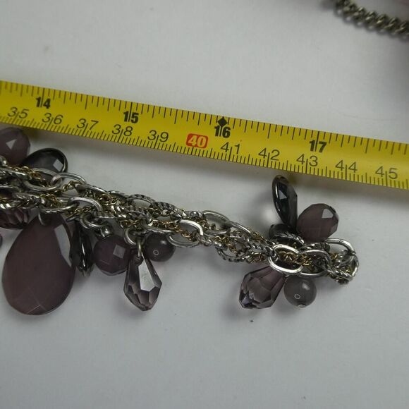 Loft Mauve Grey Silver Tone Dangle Beaded Neutral Necklace Plus Size Friendly 35 - Picture 9 of 9